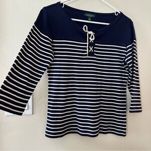 Ralph Lauren Top Striped Lace Up Coastal Nautical Old Money Preppy Size S